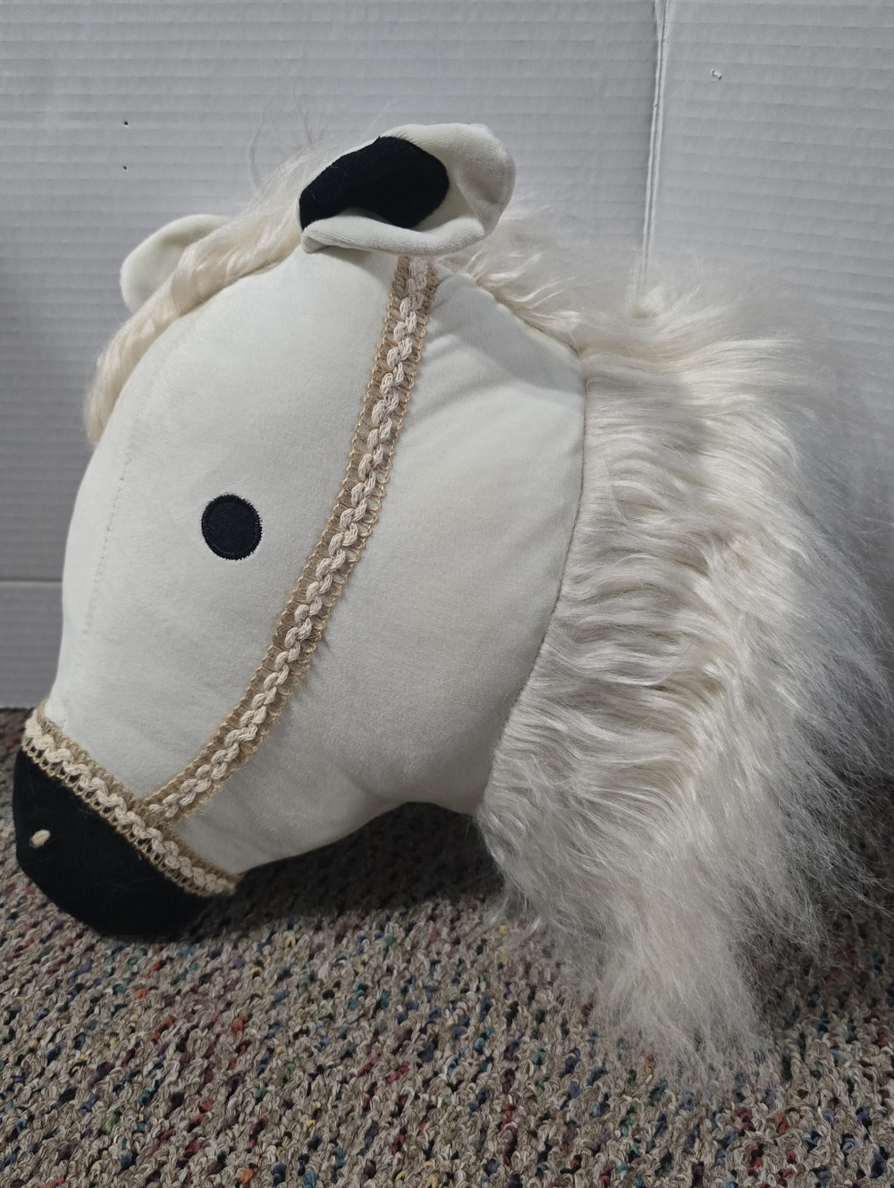 Hobby Lobby Plush Stuffed Animal White Black Horse Mounted Taxidermy Wall Decor